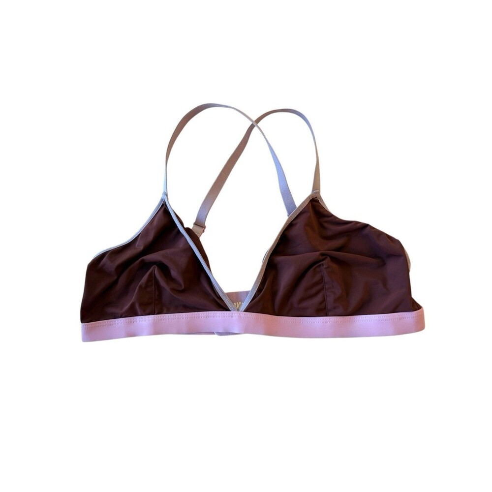 Parade Wireless Bralette Women's Large Brown Pink Trim Triangle Crossback